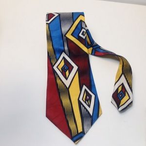 Maxximo 100% Silk Men's Tie Geometric Red Blue